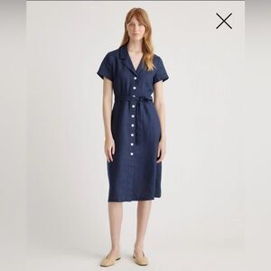 Quince Navy Button-Down Midi Dress Linen